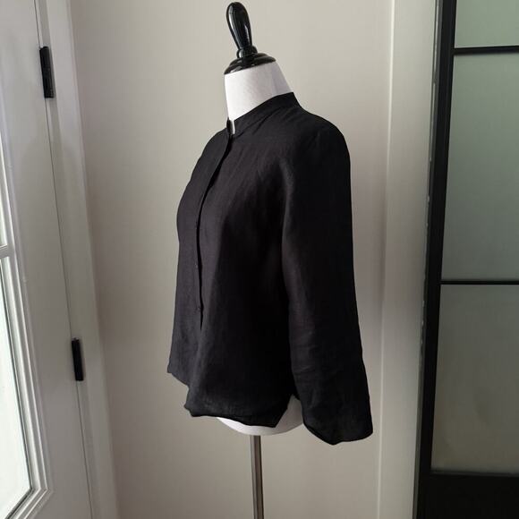 Eileen Fisher 100% Linen Jacket Blouse Top Black Size Medium Petite Woven - Picture 3 of 10
